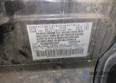 2021 Nissan Sentra Sv Xtronic Cvt from USA, damaged, VIN 3N1AB8CVXMY304522